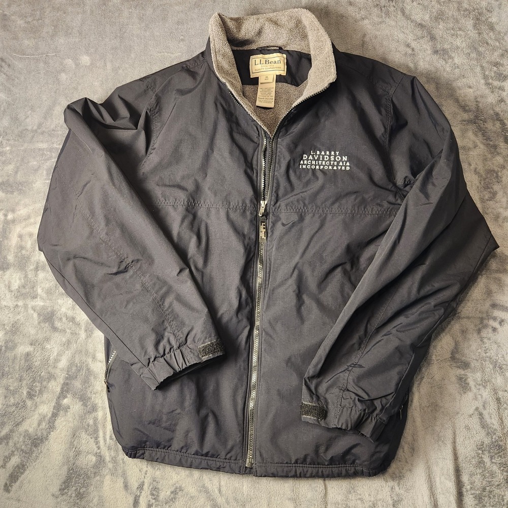LL Bean Three Season Jacket Mens XL Regular Black Fleece Lined Nylon Shell Coat